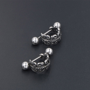 Pendientes con clip con diseño floral clásico, diseño geométrico de plata tibetana para hombres y mujeres, estilo callejero CF100 - Product Image 2
