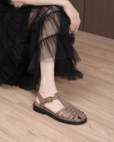 Sandales plates pour femmes à bout rond, confortables et de la dernière tendance, vente directe d'usine, chaussures en cuir, mules