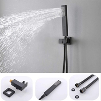 Système de douche dissimulée en laiton thermostatique à 4 voies, 16 pouces, pour salle de bain de luxe, noir