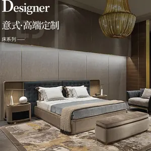 Luxury bedroom furniture modern queen king bed frame with bed side table
