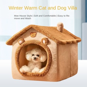 Caseta para Mascotas, Perros y Gatos, Cálida para las Cuatro Estaciones, Universal, de Algodón PP, Desmontable, Lavable, con Diseño de Osito - Product Image 1