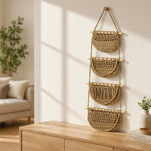 Sac en <span class=keywords><strong>filet</strong></span> pour fruits, pochette de rangement murale détachable, style minimaliste, panier décoratif tissé en demi-cercle - Product Image 3