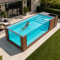 Piscine hors sol de luxe en WPC et fibre de verre avec fenêtre en acrylique, terrasse en bois, piscine préfabriquée pour jardin et villa