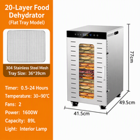 Déshydrateur alimentaire commercial 20 plateaux 89L en acier inoxydable avec étagères sur roulettes 1600W pour viande séchée, herbes et fruits