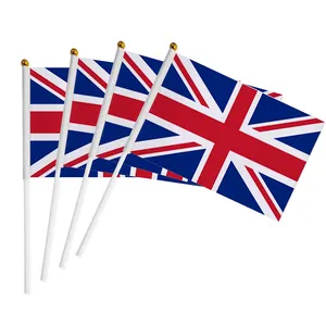 Grosir Poliester Mini Kecil Uk Bendera Genggam Inggris Union Jack Bendera Tangan Bergelombang