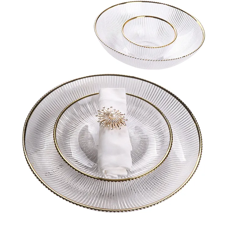 Gold Glass Charger Plate Clear Glass Dinnerware Sets