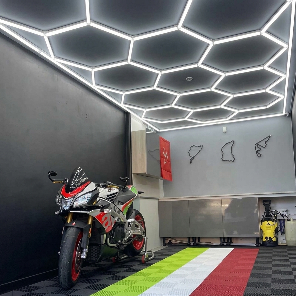 Modern LED Hexagon Garage Pendant Lamp Honeycomb Ceiling Light for Car Beauty Repair Shop 15 Grid System