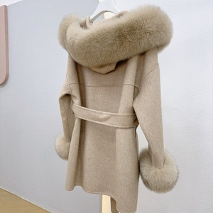 Nouveau <span class=keywords><strong>Manteau</strong></span> d'Hiver 2026 pour <span class=keywords><strong>Femme</strong></span> en <span class=keywords><strong>Laine</strong></span> avec Col en Fourrure de Renard de Luxe, Capuche, Épais et Chaud, Ceinture, Élégant, pour Dames - Product Image 1
