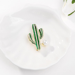 เข็มกลัดเพชรรูปกระบองเพชรสีสวยสง่าพร้อมไข่มุกและพลอยเทียมพืชปลอดภัยเครื่องประดับสำหรับผู้หญิงผู้ชายสำหรับงานแต่งงาน - Product Image 3