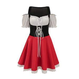 Women Beer Festival Costume <b>Plus</b> <b>Size</b> German Dirndl <b>Dress</b> Green <b>Red</b> Off Shoulder Lace Trim Skirt - Product Image 5