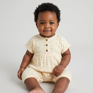 Nouvelle combinaison barboteuse pour bébé fille, motif Père Noël, manches courtes, en tissu gaufré, tendance et mignonne, idéale pour l'été, en promotion en ligne, Inde - Product Image 1