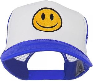 Casquette Trucker Unisexe en Maille avec Visage Souriant, Bleu et Blanc, Réglable, 6 Panneaux, Design Décontracté, Broderie Frontale - Product Image 3