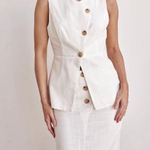 ชุดเซ็ตผ้าลินินผู้หญิงขายดี สไตล์ลำลอง ลายเรียบ เสื้อกั๊กผ้าฝ้าย กระโปรง ชุดสองชิ้น ใส่ได้ทุกวัน สำหรับฤดูใบไม้ผลิและฤดูร้อน - Product Image 1