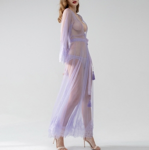 Robe de mariée élégante en dentelle transparente pour femmes, longue robe de mariée d'été pour femmes, <span class=keywords><strong>kimono</strong></span> de mariée - Product Image 4