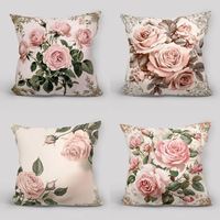 Housse de coussin rose à motif floral vintage, housse de coussin décorative, décoration romantique pour la maison de style farmhouse