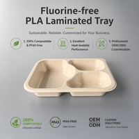 Barquette à repas prêts-à-manger à 3 compartiments en bagasse de canne à sucre avec revêtement PLA, faible coût de moulage personnalisé, conteneur alimentaire congelé compostable sans PFAS