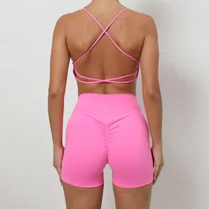 Premium quality Cross back bra peach butt Yoga shorts sets quick dry sports wear 2 piece gym fitness sets for women