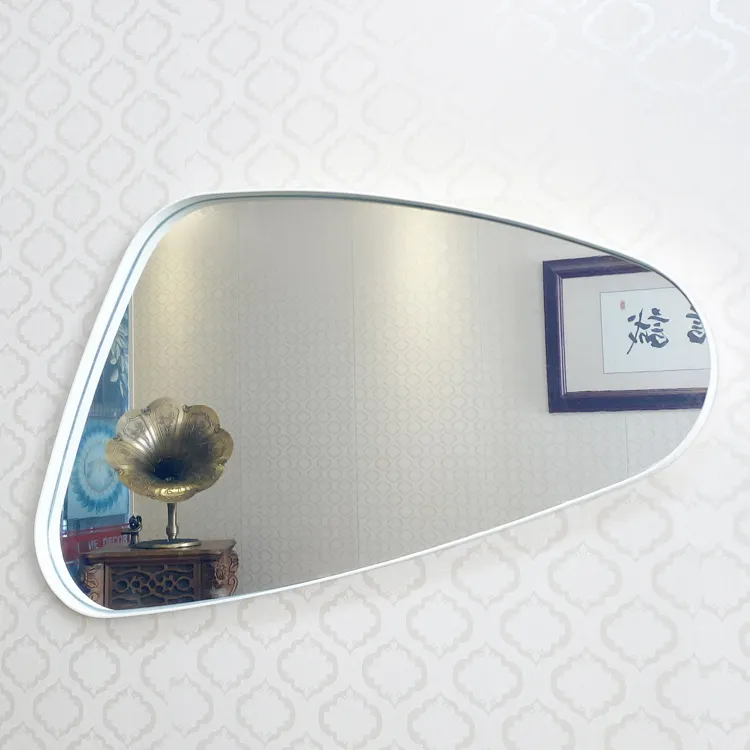 Irregular Aesthetic Vanity Mirror Frameless Pear Shaped Decorative Wall Mirror, Asymme Aluminum Metal Frame, Modern Wall Mirrors