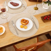 Ensemble de 6 sets de table et sous-verres ronds en tissu tressé solide, écologiques, résistants à la chaleur, lavables, pour table à manger