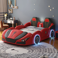 Unique Designer White Car Bed for Boys Creative Leather Children's Bed with Storage Modern Upholstered Safety Children's Bed Set
