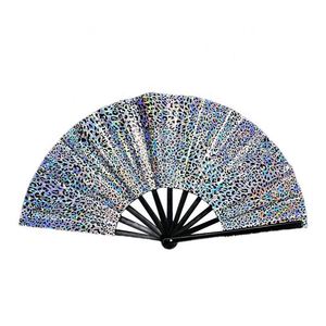 Custom Holographic Printed Logo13 Inch Large Hand Fan Fabric Folding Fan for Promotional <b>Gift</b> - Product Image 2