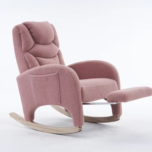 Moderna e Resistente Sedia a Dondolo Rosa per Soggiorno, Interno/Esterno, Relax, Tessuto Teddy, Design con Gambe in Legno, Arredamento per la Casa - Product Image 2
