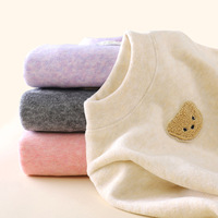 Haut thermique pour enfants en polaire doublé, col semi-montant, en velours doux avec patch animal de dessin animé Koala, couche de base intérieure chaude