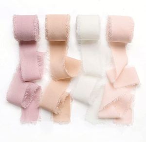 Luxury 4CM*5M/Roll Handmade Flower Packing Fringe Gift Box Decoration Nude Worn Edges Chiffon Silk <b>Ribbon</b> Roll for <b>Wedding</b> Decor - Product Image 6