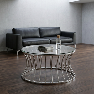 Mesa de centro redonda de metal de alta calidad AK Brass con acabado plateado y tapa de vidrio, mesa de lujo para balcón, sala de estar, cafetería, muebles para el hogar. - Product Image 2