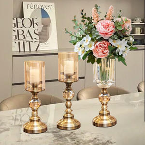 Candelabros de Cristal <span class=keywords><strong>y</strong></span> Metal Dorado de Buena Calidad para Decoración de Mesa de Comedor, Artículos para Fiestas <span class=keywords><strong>y</strong></span> Eventos de Boda, Venta Caliente - Product Image 1