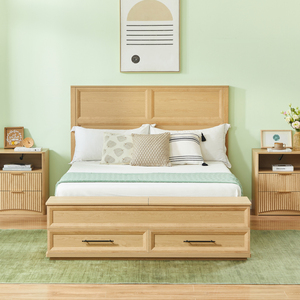 <b>Queen</b> <b>Size</b> <b>Bed</b> With Storage Bench 4 Drawer Oak Modern Bedroom Furniture - Product Image 2
