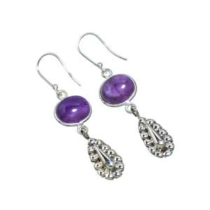 Boucles d'oreilles en argent massif avec pierres précieuses en améthyste violette 925 bijoux en argent Sterling pour femmes boucles d'oreilles Boho en argent faites à la main - Product Image 1