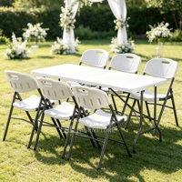 Table pliante en plastique HDPE blanche portable rectangulaire bon marché pour l'extérieur Table de jardin pour la décoration de fête de mariage