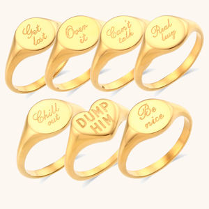 Bague ovale en forme de cœur personnalisable Dingran, acier inoxydable 361l plaqué or, bagues à lettres, bijoux pour femmes - Product Image 1