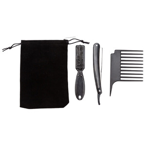 Wanmei Beard Grooming Set Razor Hairbrush Fleece Bag Black Plastic 3 Piece <b>Shaving</b> <b>Kit</b> For Men Facial Hair Care - Product Image 5