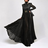 Nouvelle Robe Longue Plissée Élégante Décontractée à Col Semi-Montant et Manches Longues pour Femme Grande Taille – Idéale pour les Soirées