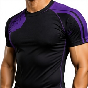 Black MMa Rash GUard set Sublimation Printed Yoga Set Crew Neck <b>Short</b> Sleeve <b>Shorts</b> Quick Dry 2 Piece <b>Compression</b> Wear - Product Image 5