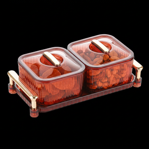 Ensemble de contenants alimentaires en plastique à 2 niveaux avec couvercles et poignées, organiseur de cuisine moderne, produits de cuisine, rangement alimentaire - Product Image 1