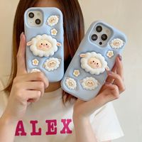 Coque de téléphone Mouton Mignon pour iPhone 12 13 14 15 16 17 Pro Max Antichoc avec Supports en Silicone 3D