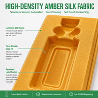 Plateau en tissu laminé de luxe, insert thermoformé personnalisé pour bouteille de saké japonais, boîte cadeau en bois