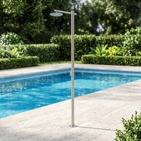 Colonne de douche LANO en acier inoxydable brossé pour extérieur, jet doux, pour villas, piscines, baignades sur la plage, design sur pied
