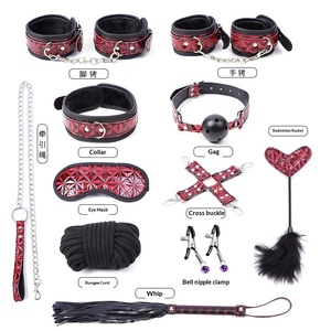 Ensemble de bondage SM étanche en PU, menottes, dispositifs de retenue, ensemble dix pièces avec bandeau, bâillon à boule, <span class=keywords><strong>fouet</strong></span> et chaîne pour couples, pour l'entraînement et le jeu coquin - Product Image 3