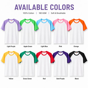 T-shirt Raglan Unisexe 100% Coton avec Logo Personnalisé, Bicolore, Style Baseball, Vente en Gros, Plusieurs Couleurs, Tailles S-4XL, Violet Clair - Product Image 3