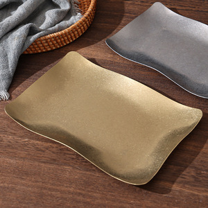 Plat carré peu profond en acier inoxydable, forme ondulée, style rétro luxueux, pour servir la viande - Product Image 1