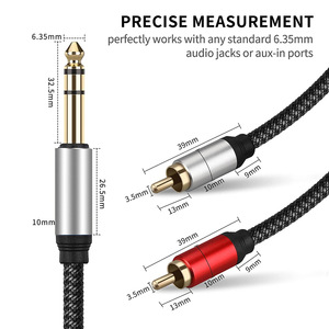 Nouveau câble audio stéréo TRS de 635 mm vers 2 <span class=keywords><strong>RCA</strong></span> mâle-mâle pour guitare, connexion 6,5 mm vers double <span class=keywords><strong>RCA</strong></span> - Product Image 2