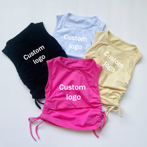 Canotta in cotone senza maniche per <span class=keywords><strong>bambina</strong></span> Ruidian gilet plissettato con coulisse di base in puro colore - Product Image 1