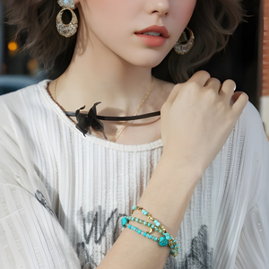 2024 moda multicapa cristal turquesa Natural joyería apilada fina 925 accesorios de plata pulseras dijes con cuentas - Product Image 3
