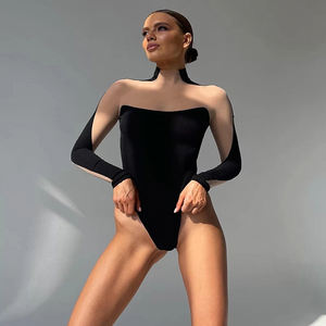 เสื้อสเวตเชิ้ตถักสำหรับผู้หญิง ตกแต่งผ้าตาข่ายแบบแพทช์เวิร์ค แห้งเร็ว ระบายอากาศได้ดี คอเต่า ทรงเข้ารูป ยืดหยุ่นสูง เซ็กซี่ เหมาะสำหรับออกกำลังกายและงานปาร์ตี้ - Product Image 4