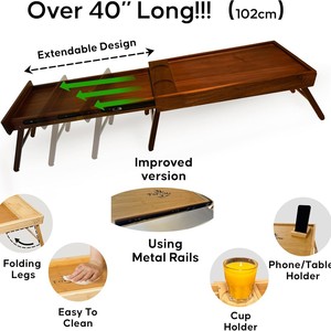 Modern minimalist wooden extendable bed table and chair, beverage and snack tray, computer <b>study</b> <b>desk</b>. - Product Image 3