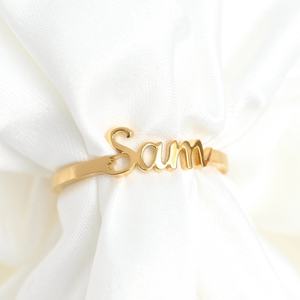 Nouveau Nom Personnalisé Bague en Acier Inoxydable Plaqué Or, Bague Personnalisée Cadeau <span class=keywords><strong>de</strong></span> Noë<span class=keywords><strong>l</strong></span> ou d'Anniversaire pour Votre Amour - Product Image 2